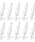 Oxygen tubing swivel connectors, 10-pack, white plastic, 360-degree rotatable.