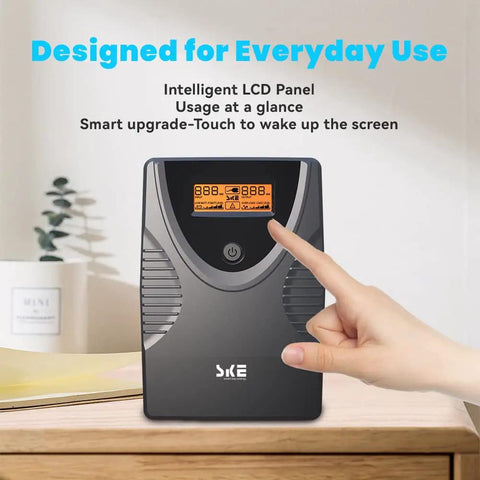 Uninterruptible Power Supply With LCD Display And AVR Regulation, 6 Outlets UPS Backup Power For PC Router NAS And Home Office