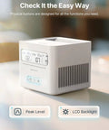 Digital Radon Detector For Basement Air Testing And Indoor Safety With Instant Readouts showing LCD display and buttons.