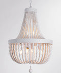 Six Light Boho Wood Beaded Chandelier Rustic Farmhouse Pendant Light For Dining Room Kitchen Living Room Hallway Foyer Entryway White Diameter 18.5 Inches