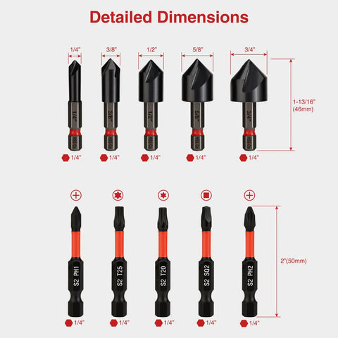 M35 Cobalt TiAlN Coated Countersink Drill Bit Set Built For Heavy Duty Jobs With Five Sizes and Magnetic Screwdriver Bits Pack