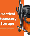 Heavy Duty Wet Dry Dust Extractor 5.8 Gallon Shop Vacuum With 1100W Motor And 151 Cfm with accessory storage attachments.