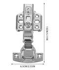 Front view of stainless steel kitchen cabinet hinge with self-closing buffer for cupboard doors