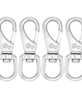Heavy Duty Stainless Steel Flag Clips For Flagpole Rope 4 Pack 3.5 Inch Swivel Snap Hooks in shiny silver finish.
