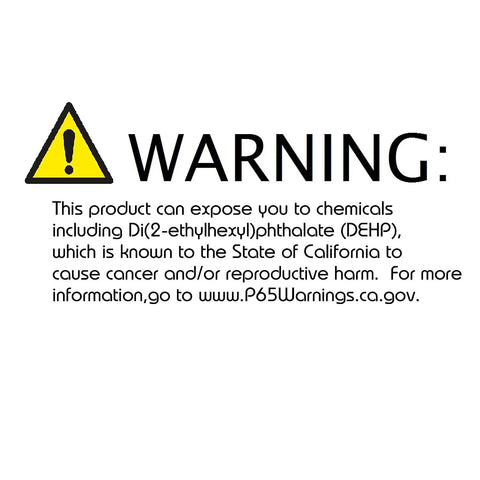 Warning label for heavy duty two speed hand blender with safety information about DEHP exposure.