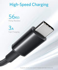 Close-up of black Anker USB-A to USB-C charging cable connector