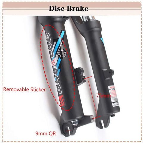 Close-up of 20 Inch Folding Mountain Bike Coil Suspension Fork, showing disc brake mount and 9mm QR axle.