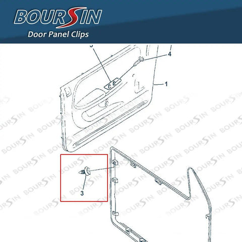 Dodge Ram Nylon Door Trim Panel Clips installation diagram for Ram 1500 2500 3500 Pickup 1994 on.