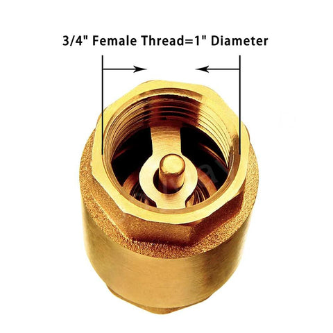 Brass check valve, 3/4 in female-thread, one-way backflow preventer, close-up view, pack of 2.