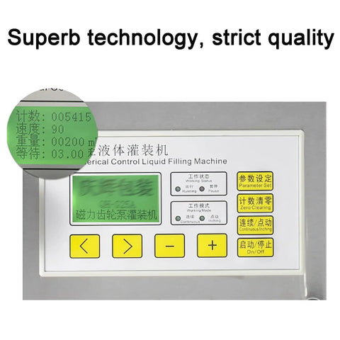 Semi Automatic Liquid Filling Machine With Stainless Steel Peristaltic Pump And Digital LCD Screen displaying control settings.