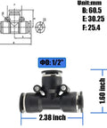 Push To Connect Pneumatic Union Tee Fittings Half Inch Tube OD Quick Connectors 10 Pack with dimensions and diagram