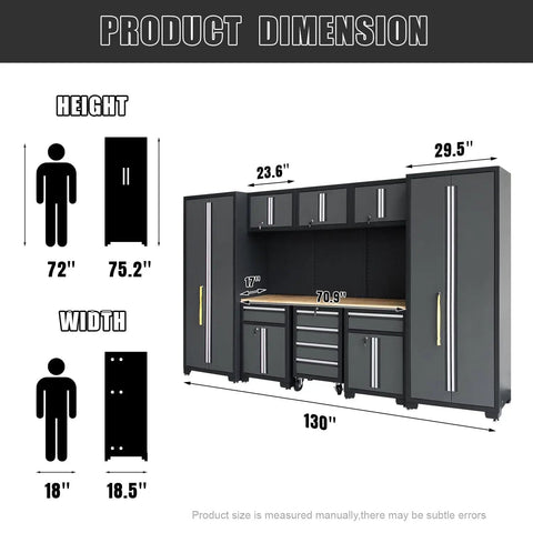 Dimensions of Beefy Nine Piece Garage Storage Cabinet System With Rolling Chest Workbench Pegboard And Wall Cabinets