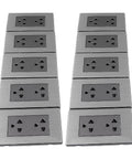 Heavy Duty Stainless Steel Wall Outlet Featuring A Fireproof Electrical Receptacle That Is Totally Badass And Built To Resist Corrosion While Delivering Rock Solid Connections In Each 10 Pack Box, displaying ten outlets.