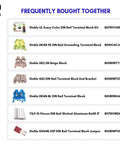 Frequently bought together list featuring various types of DIN rail terminal blocks and accessories with product codes.