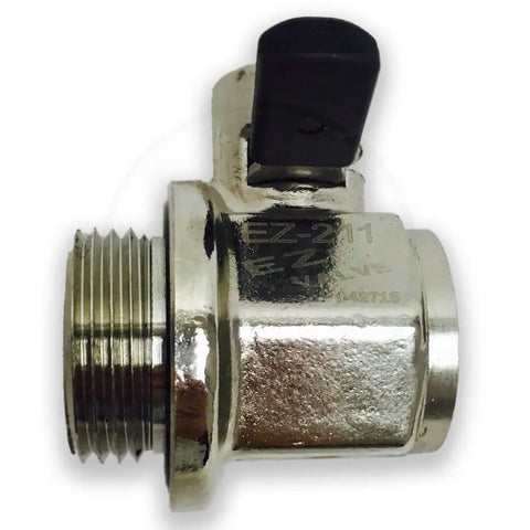 Side view of Oil Drain Valve 27mm 2.0 Thread Size Silver Engine Sump Drain with durable chrome finish and black lever.