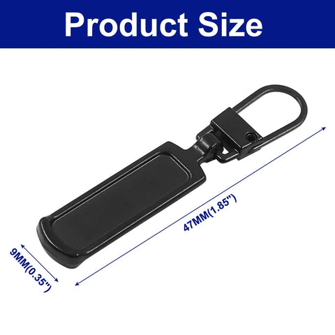 Six Pack Zipper Pull Replacement Kit Universal Zipper Tags Cord Pulls For Purses Jackets Backpacks Boots Coats Black, dimensions shown