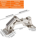 Six Inch Hidden Cabinet Hinges With Adjustable Opening Angle shown with dimensions and specifications