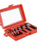 8-Piece Broken Screw Extractor Set For Damaged Screws, Rusted Bolts And Pipe Fittings in a red storage case