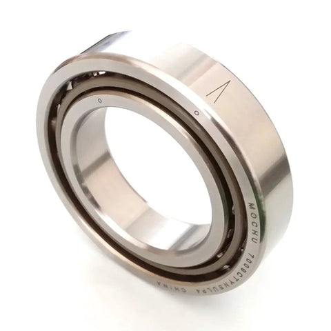 True Metric ABEC 7 Pro Shop Rated Single Row Angular Contact Ball Bearing in silver, 45mm bore and 75mm outer shell.