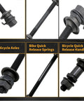 Heavy Duty 2 Pack Bike Hub Axle Set With 150 Mm Front And 180 Mm Rear Shafts For Multi Speed Bikes showing axles and quick release components