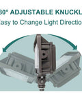 Powerful 50W LED Flood Light With Dusk-To-Dawn Sensor 5000K Bright White 6500LM showing 180-degree adjustable knuckle