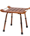 Teak Wood Bath Shower Stool With Non Slip Feet Height Adjustable Lightweight Shower Bench For Seniors Ergonomic Bath Chair With Grippy Handles And Drain Holes