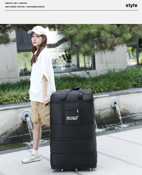 Radefasun expandable extra-large travel duffel bag with six wheels, black Oxford fabric luggage