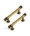 Six Pack 3 Inch Hole Center Cabinet Pulls Antique Brass Zinc Alloy Drawer Handles for kitchen cabinets and furniture, front view.