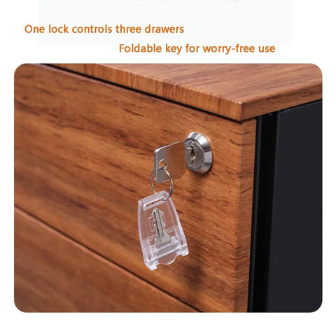 Lock detail on Rolling 3 Drawer Office Filing Cabinet With Lock, Mobile Printer Stand Under Desk Storage, Blanc