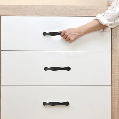Black Kitchen Cabinet Hardware Pulls 10 Pack Modern Drawer Handles Replacement for Cabinets Furniture Cupboards and Doors Sleek Boss Pulls for Dressers and Cabinet Doors with Easy Install on white drawers
