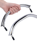 Hand holding Two Pack Beefy Marine Stainless Boat Grab Handle, Heavy Duty Round Tube Handrail With Flange And Stud, Mirror Polished