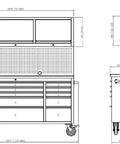 Heavy Duty Rolling 72 Inch Tool Cabinet Chest With Fifteen Deep Drawers Plus Three Lockable Upper Doors Dual Pack Mobile Workstation dimensions diagram