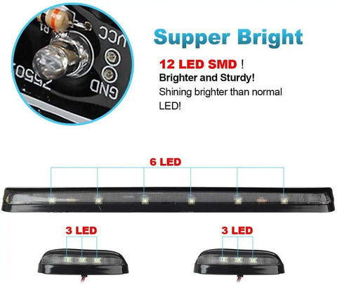 Clear Lens Cab Roof Marker Lights With 12 LED Amber Top Assembly showing 6 LED and 3 LED configurations against white background