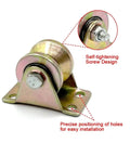 V Groove Caster Wheels 4 Pack 1.25 Inch Heavy Duty Sliding Gate Rollers With Precision Inner Bearings For Patio Doors Garage Shutters And Diy Gear Sweet Smooth Glide No Sweat Track Install, close-up of self-tightening design.