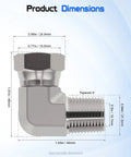 One Half Inch Male NPTF To One Half Inch Female NPSM 90 Degree Swivel Elbow Adapter For Hydraulic Lines And Fittings High Flow And Durability Heavy Duty Construction dimensions illustration