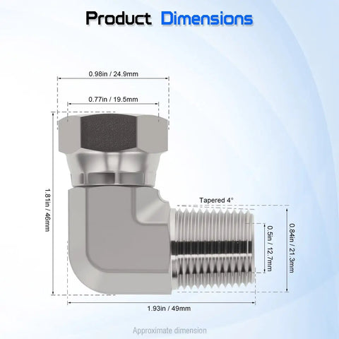 One Half Inch Male NPTF To One Half Inch Female NPSM 90 Degree Swivel Elbow Adapter For Hydraulic Lines And Fittings High Flow And Durability Heavy Duty Construction dimensions illustration