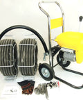 Workhorse 1.5 HP Sectional Pipe Drain Cleaner and Sewer Snake Machine with 120 Foot cable and cutter tools for effective pipe clearing.