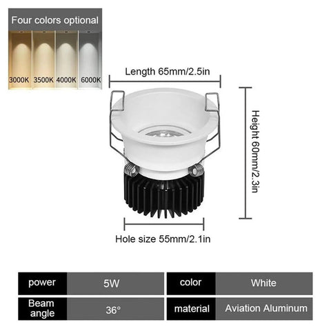 Top Shelf Six Pack Adjustable Recessed Ceiling Lights With 20 Degree Tilting For Hassle Free Retrofit Installation In Living Rooms Using Sleek Aluminum Housing Delivers Crisp Glow At Five Eight Twelve Or Eighteen Watts To Fix Your Home Look Today, featuring white aviation aluminum with 5W power, 36° beam angle.