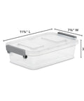 2 Pack Stack Em High Modular Storage Totes With Gray Write-On Lids, BPA Free Clear Plastic Bins measuring 11.75x7.375x3.25 inches.