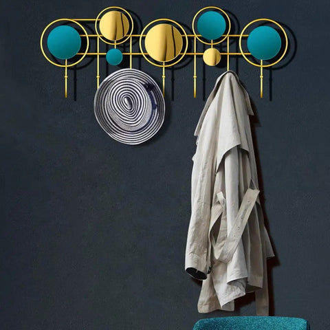 Heavy Duty Wall Mounted Coat Rack With Seven Rustproof Iron Hooks Modern Light Luxury Hardware Entryway And Bathroom Storage Solution That Handles The Daily Grind In Style, displaying a beige coat and circular decor.