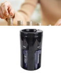 5 In 1 Coin Counter And Sorter With Coin Wrappers; compact black cylinder design featuring slots for dimes and dollars