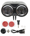 Universal 4 Mode Drone Owl Searchlight with dual beams, mounting accessories, and USB cable for night ops flying fishing bait release.