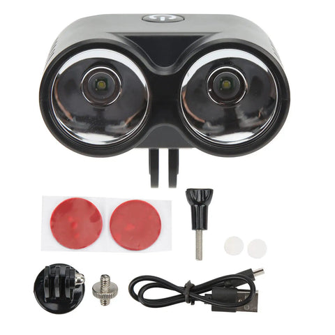 Universal 4 Mode Drone Owl Searchlight with dual beams, mounting accessories, and USB cable for night ops flying fishing bait release.