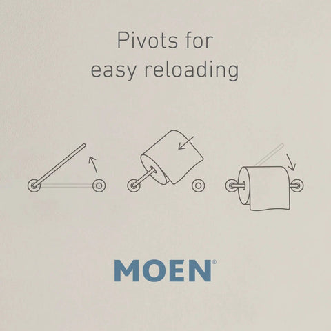 Diagram showing pivoting mechanism of Doux Matte Black Dope Pivoting Toilet Paper Holder With Pivoting Post For Easy Roll Changes.