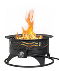 24 Inch Portable Propane Fire Pit With Grill, 60,000 BTU Smokeless Outdoor Gas Firepit With Lava Rocks, black with flame
