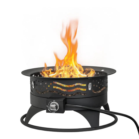 24 Inch Portable Propane Fire Pit With Grill, 60,000 BTU Smokeless Outdoor Gas Firepit With Lava Rocks, black with flame