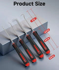 4-Piece Mechanic Pick Set With Soft Grip Handles showing size dimensions for O Rings, Oil Seals, Gaskets, Electronics, and Auto Repair.