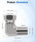 Super Handy 1/4 Inch Male NPTF To 1/4 Inch Female NPSM Ninety Degree Swivel Elbow Adapter Fitting dimension diagram
