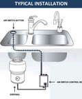 Diagram of Long Stainless Steel Brushed Nickel Air Switch Kit For Garbage Disposal Sink Top On Off Button No Fuss Install