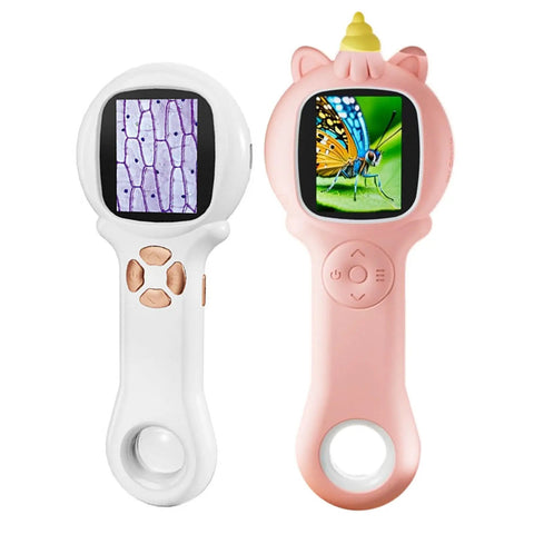 USB Rechargeable Handheld Microscope With 500x Magnification, white and pink microscopes for ages 6 to 12 with displays